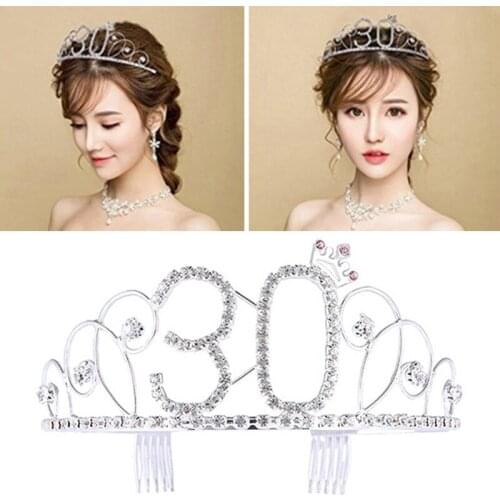 Rhinestone Tiaras Crown Headband Anniversary Birthday 16/18/40/50/60/70/80/100th Headbands for Women Girls Hair Accessiories