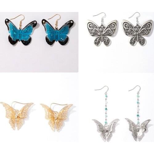 Docona Bohemia Hollow Butterfly Drop Earring for Women Gothic Rhinestone Colorful Beeded Metal Alloy Earrings Ladies Jewelry