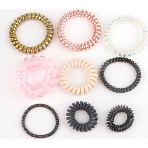 Elastic Hair Bands Black/Mixed Candy Color Plastic/Fabric Telephone Wire Headwear for Women Hair Tie Scrunchy Ponytail Holder