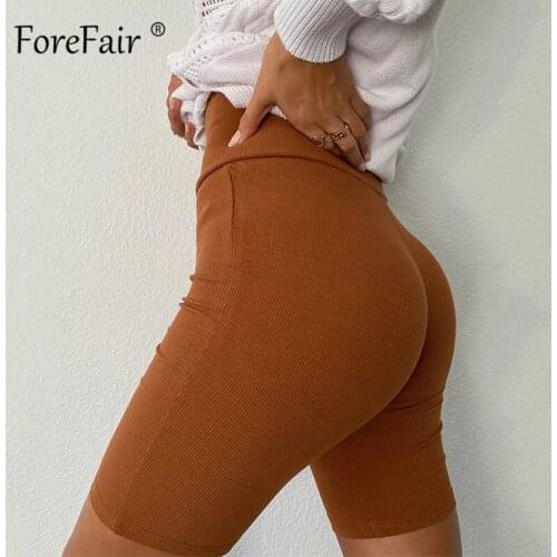 Forefair Bodycon Women Fitness Short Pants Sport Running Casual High Waist Wide Streetwear Solid Knitted Female Knee-Length Pant