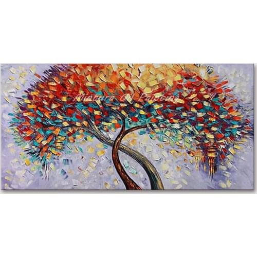 Mintura Wall Pictures For Living Room Oil Paintings on Canvas Hand Painted Colorful Curved Trees Hotel Decor Wall Art No Framed