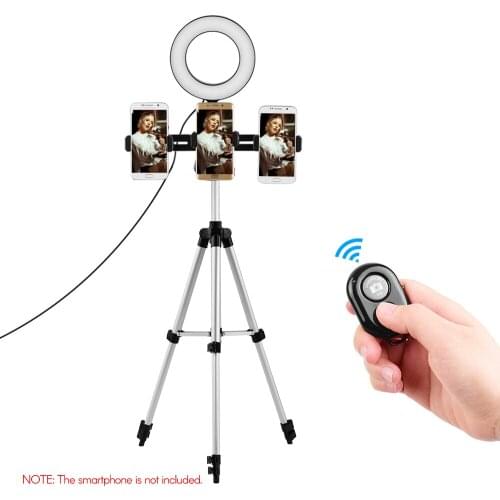 3-Phone Holder Ring Light Kit 6.3inch Dimmable LED Ring Video Lamp with 110cm Portable Tabletop Tripod for Video Shooting Live