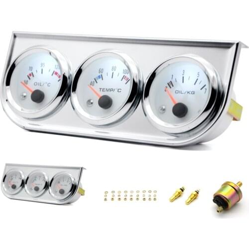 3 IN 1 Kit Gauges 52mm Water Temp Oil Pressure Oil Temp Gauges Chrome Housing White Face With Sensor