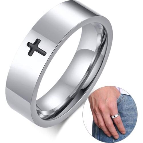 Stainless Steel Cross Ring for Mens Womens Christian Jesus Christ Lord Prayer Silver Color