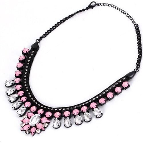European and American popular manufacturers selling big women chain thick pink gem crystal pendant necklace for women #N020