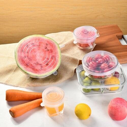 6 Pcs Silicone Stretch Lids Reusable Airtight Food Wrap Covers Keeping Fresh Seal Bowl Stretchy Wrap Cover Kitchen Cookware Caps