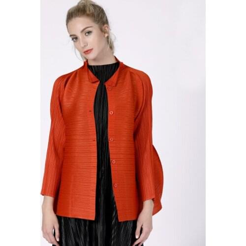Miyake New Wrinkle Big Design Long Sleeved Cardigan Coat Wrinkle Series Collar Short Jacket
