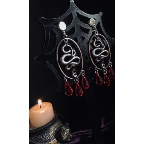 Snake Statement Earrings, Snake with Black/red Drops Crystal Earrings,Dangling Earrings, Statement Large Earrings, Gift for Her