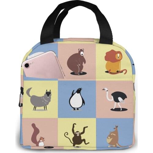 Cute Wild Animals Cooler Lunch Box Portable Insulated Lunch Bag Thermal Food Picnic Lunch Bags