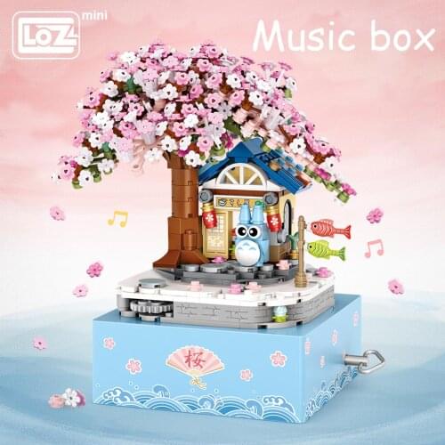 LOZ Mini Building small particles block childrens toys with sound cherry blossom music box model gift music box female