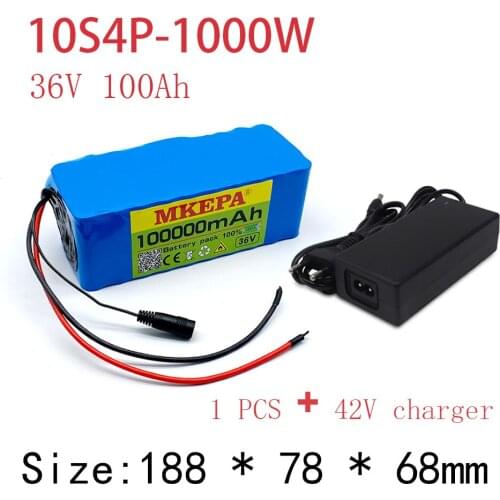 Mkepa / lithium battery 18650 10s4p, 36V, 100000 ah, for bicycle, electric vehicle, 750w-w, with BMS 25A + charger
