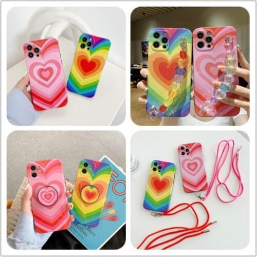 Gradient Love Heart Chain Soft Silicone Cover For iphone X XR XS 12 Mini 11 Pro Max 12 Pro Max Back Phone Case