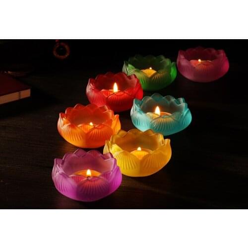Wholesale Buddhist articles -7 Colored Glaze Lotus lamp holder Holy water cup --HOME family efficacious Protection Talisman