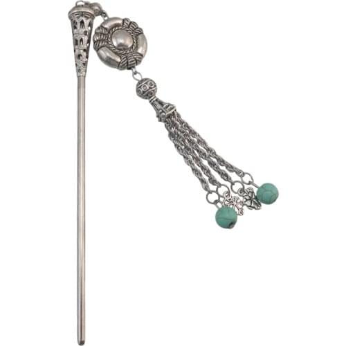 Bohemian Gypsy Ethnic Vintage Long Tassel Stone Flower Hair Sticks Chopstick for Women Lady Hairpins Bridal Jewelry Accessories