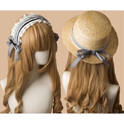 White black plaid Lolita Bow Hairpin headband Headwear Women hat Hair Accessories Side Clip B1389