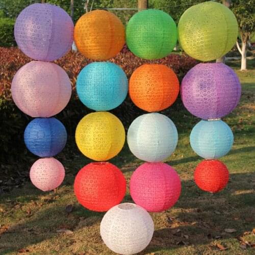 Hollow retro 8 inch 20cm round Chinese multi color paper lanterns decorate Birthday wedding decoration craft gift DIY background