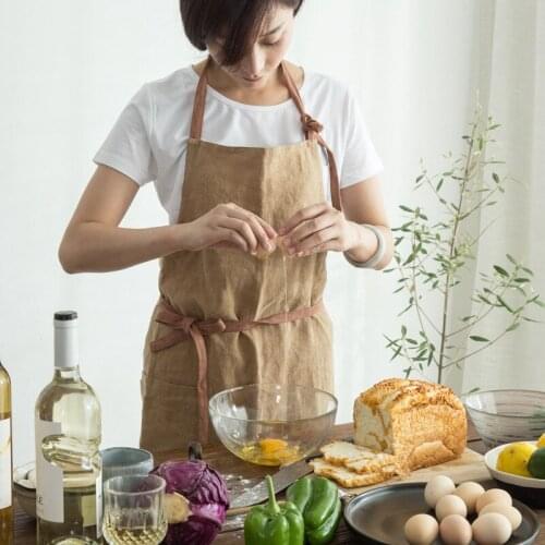 Cotton Linen Adjustable Work Apron Chef Cooking Kitchen Apron for Woman Man Bib Unisex Waiter BBQ Hairdresser Work Uniform