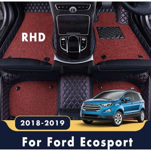 RHD Luxury Car Floor Mats Carpets For Ford Ecosport 2019 2018 Auto Double Layer Wire Loop Leather Styling Parts Accessories Rugs