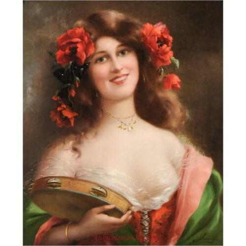 Needlework Crafts Full Embroidery DIY French DMC High Quality - Counted Cross Stitch Kit 14 ct Oil painting - Tambourine Girl