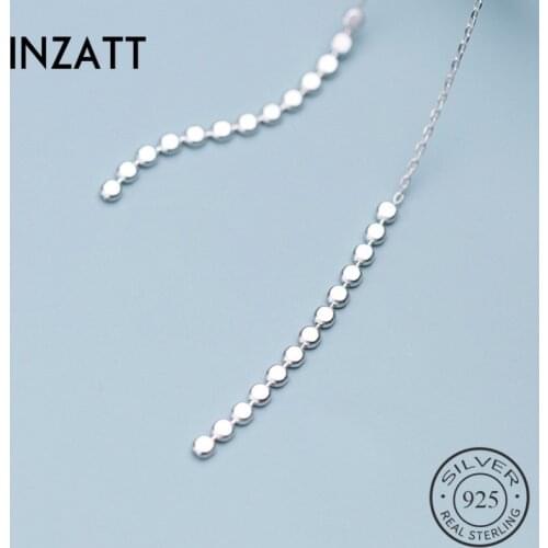 INZATT Minimalist Chain Geometry Round Drop Earrings For Fashion Women Party Real 925 Sterling Silver Fine Jewelry Cute Gift