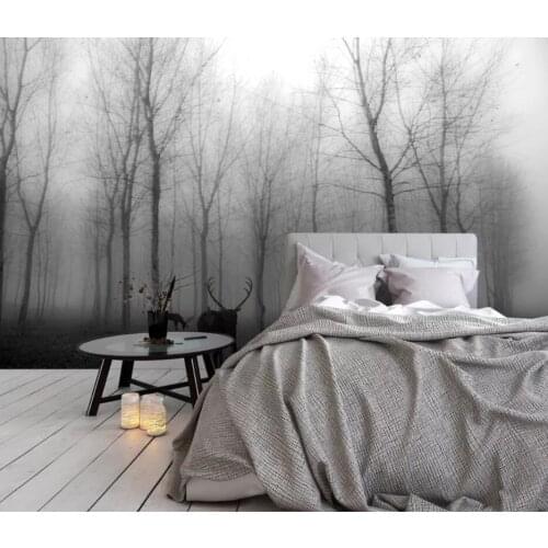 Nordic forest elk abstract woods black and white landscape TV background wall decoration wallpaper murals