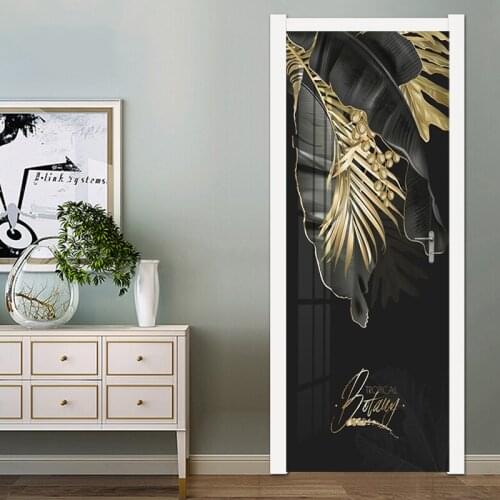 Modern Ins Creative Door Sticker Golden Tropical Banana Leaf Simple Design Home Decor Living Room Bedroom Self Adhesive Stickers