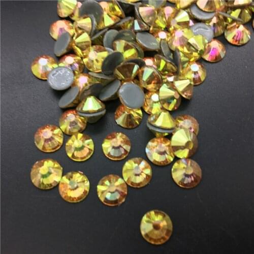 TopStone Hot fix Rhinestones High Quality Ghost Light Metallic Sunshine Iron On Rhinestones For Clothes DMC Glass Crystals