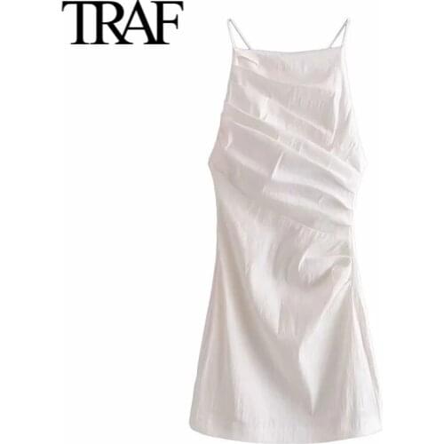 Traf Sexy Dress Summer 2021 Clothing Women White Mini Dress Birthday Party Club Dress Evening Short Prom Dress