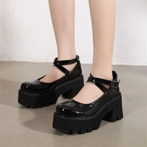 PXELENA Roman Vintage Women Punk Gothic Gladiator Shoes Cross Strap Chunky Block High Heel Cosplay Uniform Pumps Plus Size 35-42