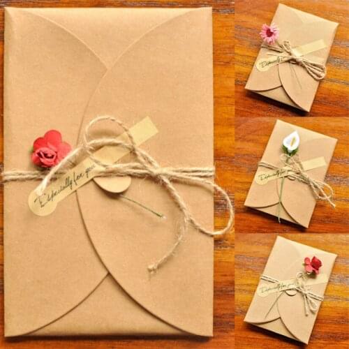 Dried Flowers Greeting Card Handmade Kraft Paper Vintage DIY Blessing Card Party Invitation Cards Envelope Wedding Favors
