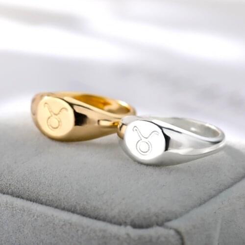 Stainless Steel 12 Constellation Round Rings For Women Gold Silver Color Zodiac Sign Finger Engraved Ring Jewelry Gift 2021