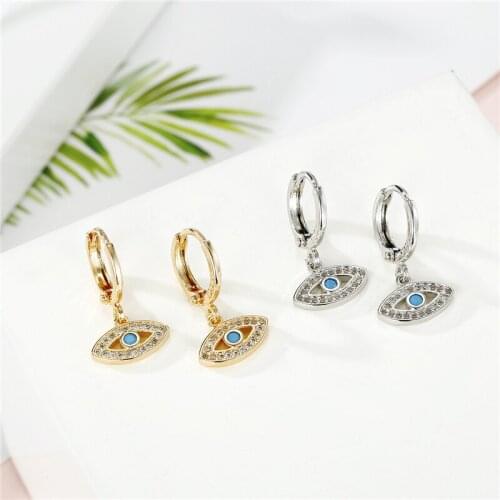 Dayoff European Turkey Rhinestone Eye Hoop Earrings for Women Small Zircon Circle Earring Jewelry Couple Friend Gift E765