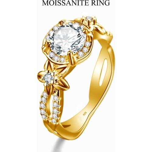 Szjinao Trendy Luxury 585 Gold 7*7mm Moissanite Ring For Women Excellent Cut Gemstone 100% 925 Sterling Silver Fine Jewelry 2021