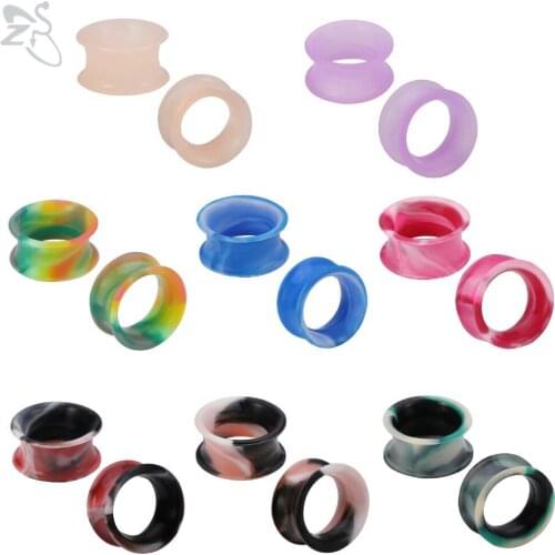 ZS 8 pairs/lot 5-22mm Colorful Ear Plug And Tunnel Sets Silicone Flesh Tunnel Round Ear Gauges Expander Body Piercing Jewelry