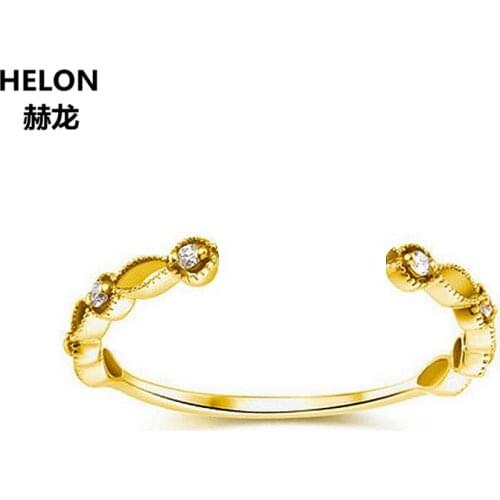 0.09CT SI/H Natural Diamonds Art Deco Solid 14k Yellow Gold Engagement Wedding Ring Band Millgrain Party Anniversary Vintage