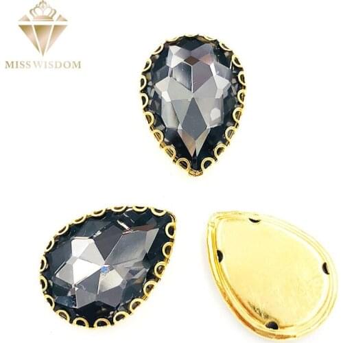 10X14/13x18mm gray glass crystal sew on rhinestones water drop gold bottom lacy shape claws 20pcs/pack Diy clothing accessories