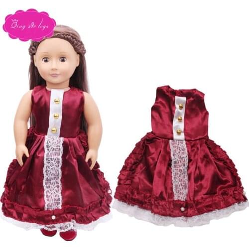 18 inch Girls doll dress Fashion wine red evening gown American newborn skirt Baby toys fit 43 cm baby dolls c179