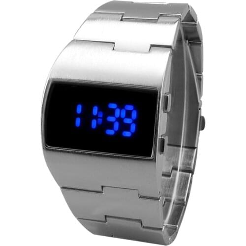 2018 Unique Iron Mens watch Stainless Steel Blue Red Digital LED luxury military Fashion sport Dress Wrist Watch New Male clock
