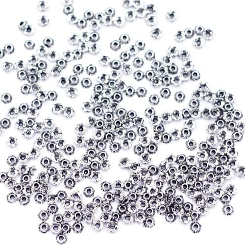 500Pcs End Beads Caps Flower Perles Zinc Metal Antique Silver Tone For Charms Bracelets Jewelry DIY Finding 3mm