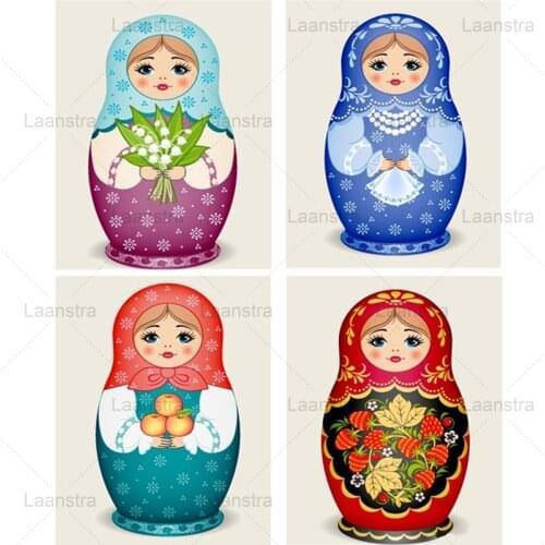 5D DIY Matryoshka Cartoon Doll Diamond Painting Cross Stitch Kits Diamond Mosaic Art Embroidery Square/Round Drill Home Decor