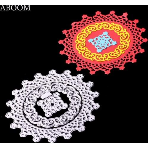 ABOOM Fresh 3PCS/Set Lace Round Pattern Die Cuts Scrapbooking Template Embossing Folder Metal Cutting Dies Album Paper Mold