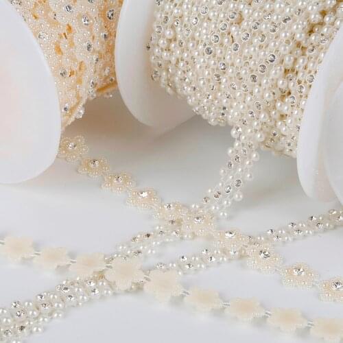 1Meter ABS Imitation Pearl Beads Chain With Rhinestone Garland Flatback Beads For Jewelry Making DIY Craft Accessories
