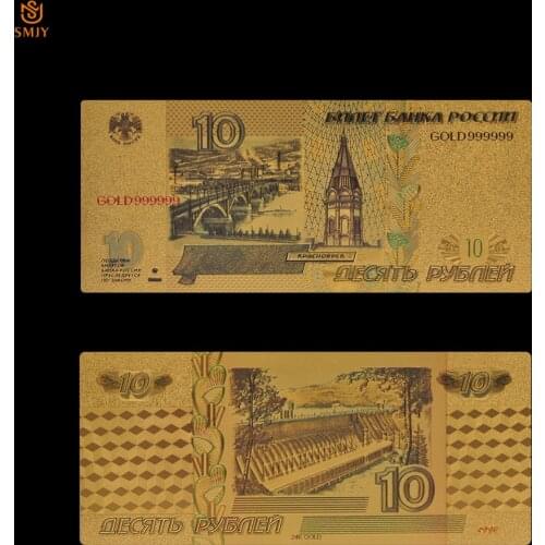 2018 Russia 24k Gold Banknote 10 Rubles Currency Bill Note Replica Euro Paper Money Collection For Business Gift
