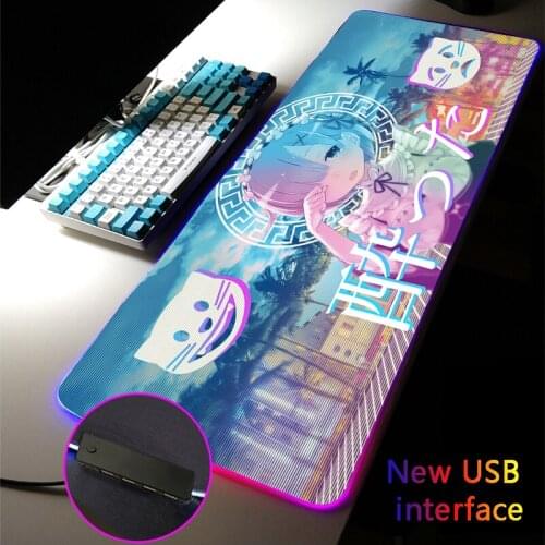 Hot Sale Anime Gir Rem Large RGB Mouse Pad Multi-interface Four USB Docking Dock USB kawaii MousePads Typec Interface Desk Mat