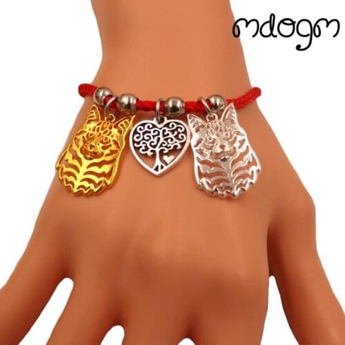 Maine Coon Cat Animal Charm Bracelet For Women Men Couple Love Rope Male Female Pearl Red Heart Black Girls jewelry