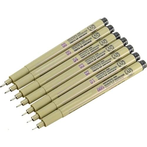 7Pcs/Lot Black Micron Pen Hook Fine Liner Sketch Markers Drawing Pens Waterproof Art Sketching Fineliner Pens Set