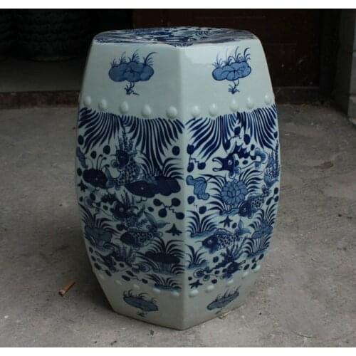 Jingdezhen Ceramic Stool Hand-painted Antique Blue And White Lotus Fish Octagonal Stool Outdoor Bathroom Balcony Stool