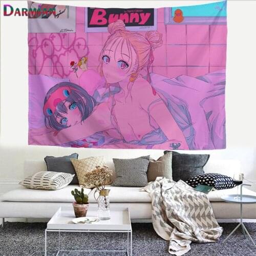 DARMIAN Cartoon Anime Tapestry Wall Hanging Home Decor Bedroom Decoration Background Pink Cute Girl Fashion Harajuku Tapestries