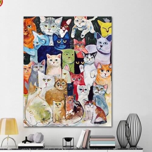 DIY colorings pictures by numbers with colorsA lot of cat picture drawing painting by numbers framed Home