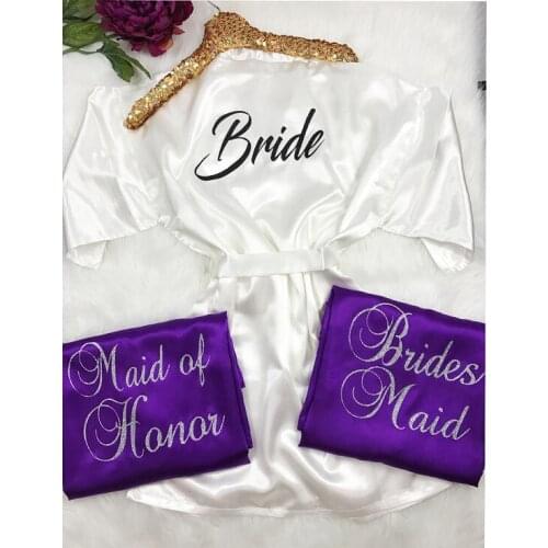 Personalize Wedding Bride Bridesmaid maid of honor Lingerie satin silk pajamas Bachelorette robes kimonos gowns party favors